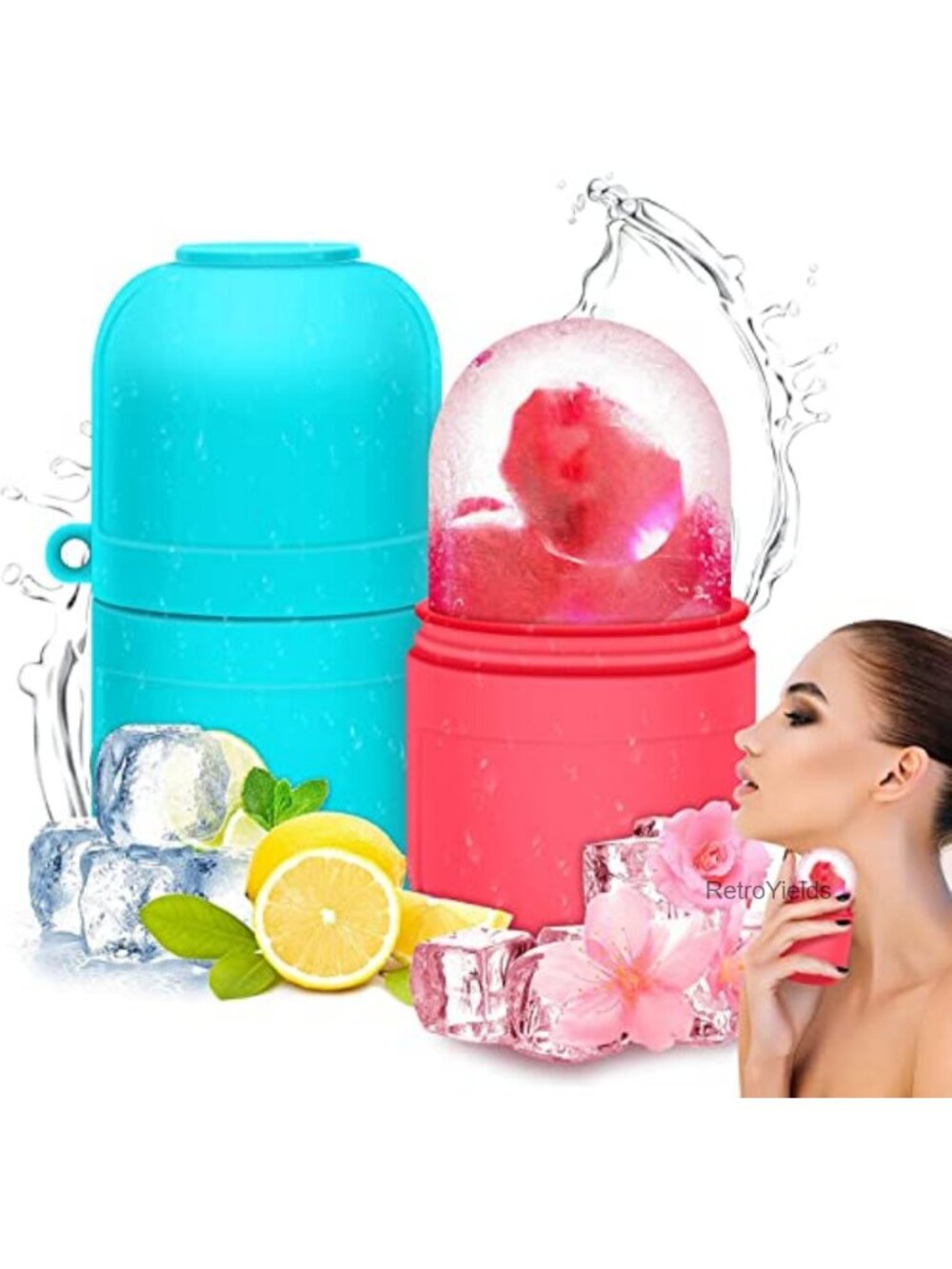 2PC Ice Roller for Face & Eye Silicone Gua Sha Facial Massage Set